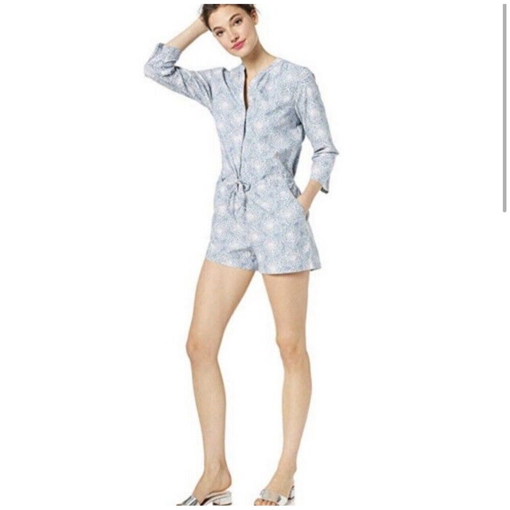 JCrew Mercantile Zelda Womens Printed Beachy Vacation BlueRomper, Denim, Size 10